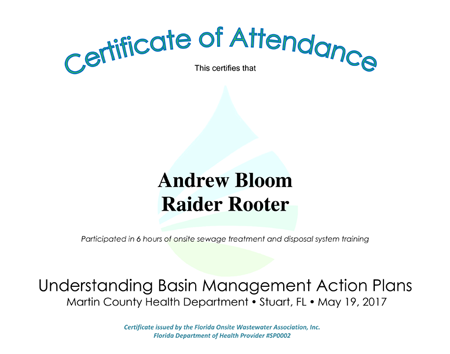 Basin management certification